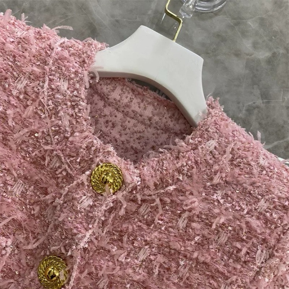 Designer-Style Pink Metallic Tweed Pink Jacket - Picture 4 of 14
